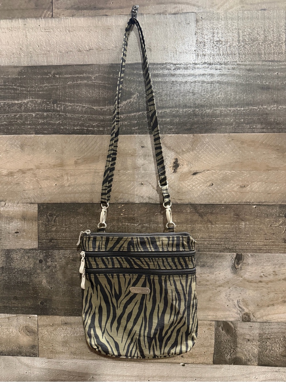 Baggallini Olive and Black Zebra Print Crossbody